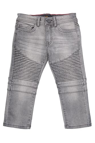 X RAY Baby Boy's Toddler Jeans, Elastic Waist Inside Ripped Biker Moto Distressed Denim Colored Pants, Grey biker