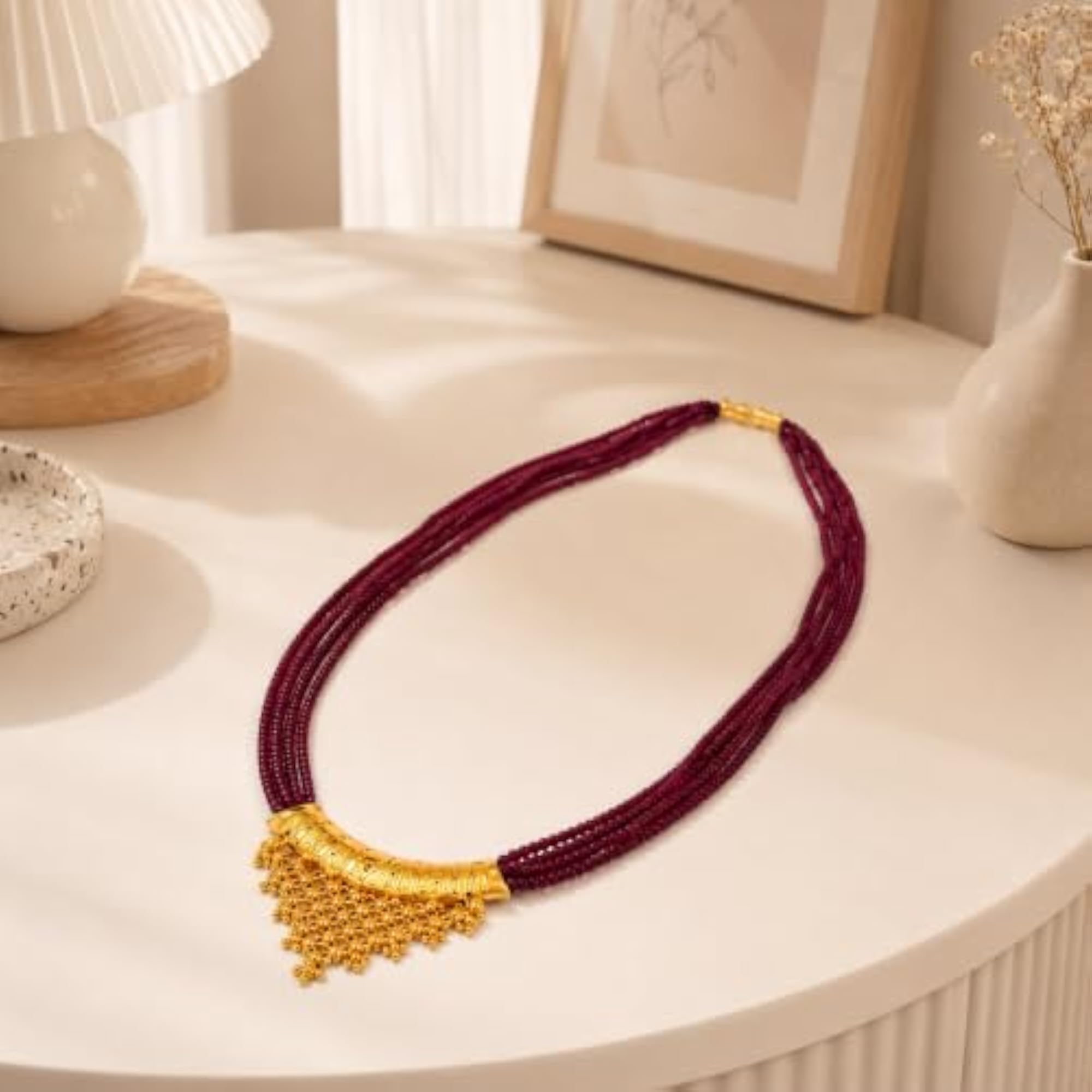 Women's Antique Gold Plated Tilhari Pote Mala Necklace