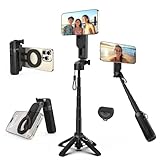 Takerers for Magsafe Tripod for iPhone【Pocket Size】 4-in-1 Portable Magnetic Selfie Stick for iPhone Stand for Video Recording Travel Magnetic Phone Tripod with Remote 【Upgraded 4 Legs】