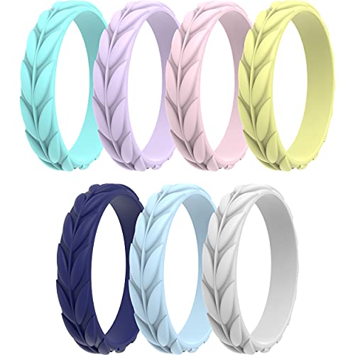Bague en silicone femme éviter les allergies alliance confortable motif feuilles