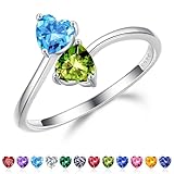 Iefil March August Birthstone, Aquamarine & Peridot Rings, Anniversary Women Gifts, Birthstone Rings Gifts for Wife Women
