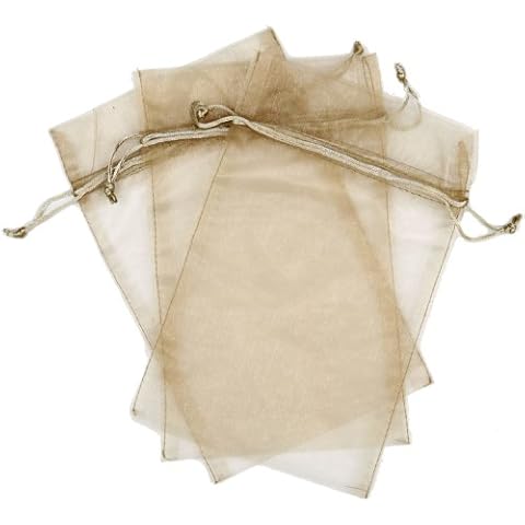 30 Designer Organza Fabric Gift Bags and Gift Pouches Party Gift Bags Tan Beige 5.5" x 9" Cover