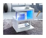 spot on dealz® High Gloss 2 Tier Side Coffee Table With LED Light Stunning Design Modern Look With Steel Tubes Living Room Decoration White Battery Operated