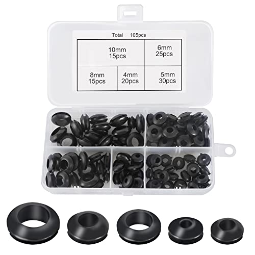 Gummitülle Dichtringe Set, 105 Stück Gummikabeltülle Kabel Tülle Gummi, Gummistopfen Unterlegscheiben für Draht Elektroinstallation Kabelkanal Kabelschutz Stecker und Kabel Cover