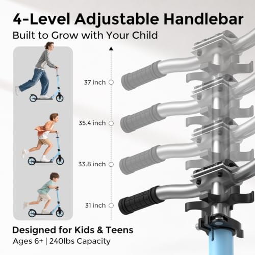 Image of WAYPLUS Kick Scooter for Ages 6+,Kid,Teens & Adults.8 Big Wheels,240lb