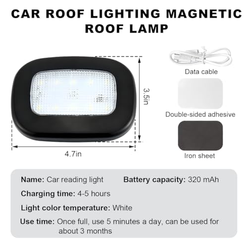 Luz de Techo Automotriz LED Recargable USB Magnética Negra miniatura 2