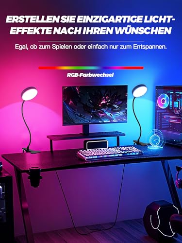 Leselampe Bett,10 Farben+10 Helligkeit Klemmlampe Bett,500LM Helles Klemmleuchte,Nachtlicht Kinder,USB Adapter Schreibtischlampe Klemmbar,Nachtlampe,LED Nachttischlampe Dimmbar,Leselampe Kinder