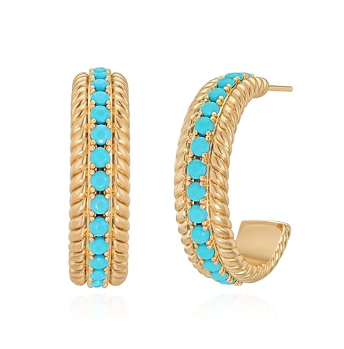 FETTERO Gold Hoop Earrings for Women - 14K Gold Plated Bold Statement Hoops 925 Sterling Silver Post Lightweight Chunky Gold Earrings