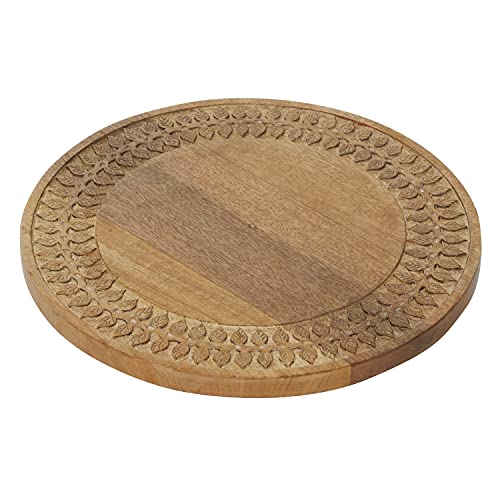 Deco 79 Wood Floral Intricately Carved Cake Stand, 15" X 15" X 2", Brown #TOP3