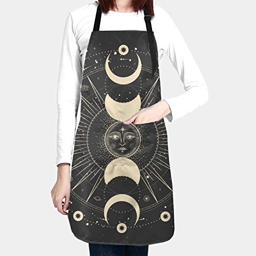 Dadabuliu Apron Cooking Moon Star Mystic Sun Astrology Tarot Goth Aprons With Pockets Adjustable Bib For Men Women Funny Cute Waterproof Chef Home Art Smock Grilling Bbq Drawing Gift Mom Wife Dad #TOP1