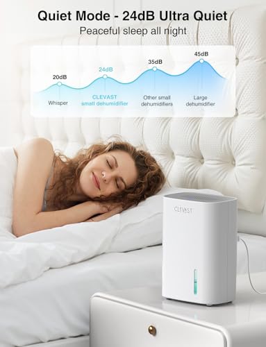 Image of CLEVAST Small Dehumidifier for Bathroom, Bedroom, Quiet Operation, Portable | 30 oz Water Tank, Auto Shut-Off, Compact Mini Ultra-Quiet 24dB Dehumidifier for Closet, Camper & Small Spaces