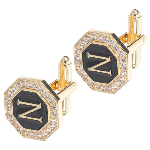 Mancuernillas para hombre con diseño de letras y piedras miniatura 1