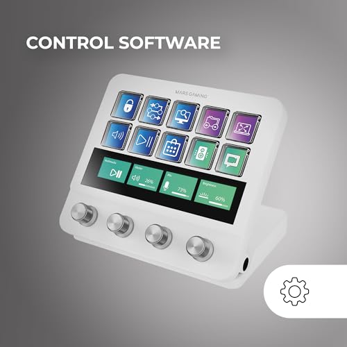Mars Gaming MSD-Pro, Control Deck, 10 Touches LCD et 4 Boutons Personnalisables, Écran Tactile Étendu Animé, Base Réglable ; Logiciel de Contrôle, Hub USB avec 2X USB 3.0 + 1x USB-C, Blanc