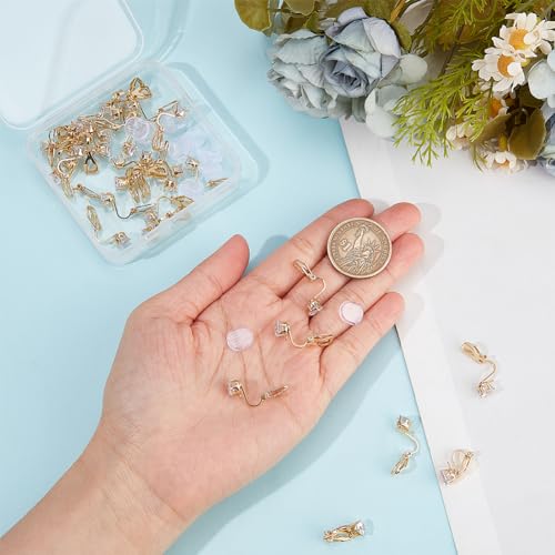 SOFPLATE 1 Box 32Pcs Clip-on Earring Converter Clip on Earrings Backs Brass Non Pierced Triangle Shape Clip Converters with Crystal Rhinestone and Pads Earring Clips for jewellery Making Supplies DIY - Image 3