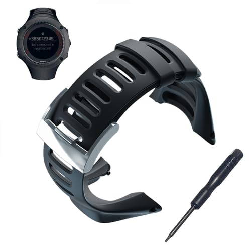 JTMM Correa para Reloj de Goma Suave, Color Negro, Repuesto, con Herramienta y Tornillos para SUUNTO Ambit 3 Peak/Ambit 2/1