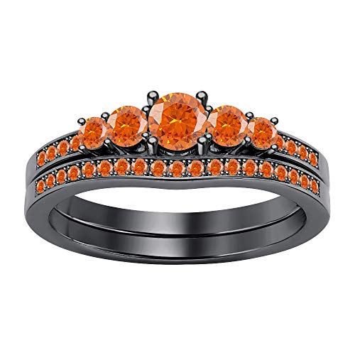 Gold & Diamonds Jewellery Wonderful 1.12Ctw 5-Stone Round Cut Gemstone 14K Gold Plated Engagement Bridal Wedding Ring for Women's.