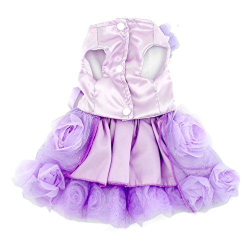 Smalllee_Lucky_Store Pet Small Dog Puppy Cat Clothes Coat Wedding Costume Satin Rose Formal Dress Tutu Purple Violet L #TOP6