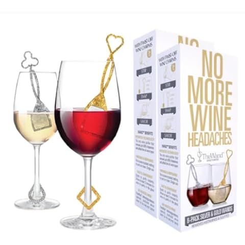 PureWine Silver & Gold Wand Filters Histamines and Sulfites - May Reduce and Alleviate Allergies & Sensitivities - Purifier Aerates to Restore Taste & Purity - Includes Wineglass Accessory Cover