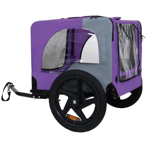 Zefvkip Heavy Duty Collapsible Pet Bike Trailer - 16-Inch All-Terrain Wheels & Universal Hitch - Foldable Dog/Cargo Carrier for Bicycles, Purple