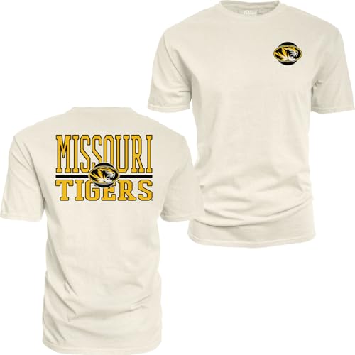 Missouri Tigers NCAA Officially Licensed T-Shirt Ringspun Front/Back Mascot Ivory, Small