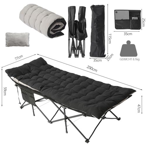 Flycoop Feldbett Klappbar mit Matratze und Kissen Campingbett 71cm/81cm Klappbett Camping Bett 204 kg Reisebett Erwachsene Gästebett für Garten Innen Outdoor Camping – Bild 5