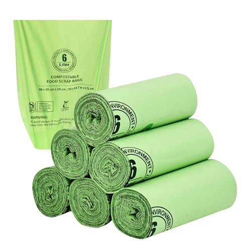 Small Biodegradable Bin Bags 6L with EN13432 Food Waste Bags Compostable Caddy Liners 6L/5L/4L/3L
