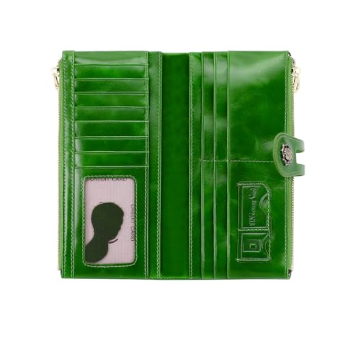 Image of Women's RFID Blocking Wallet, Green | Soft Leather, Clutch Money Purse, Slim Card Holder Organizer, Zip Pocket, 3020
