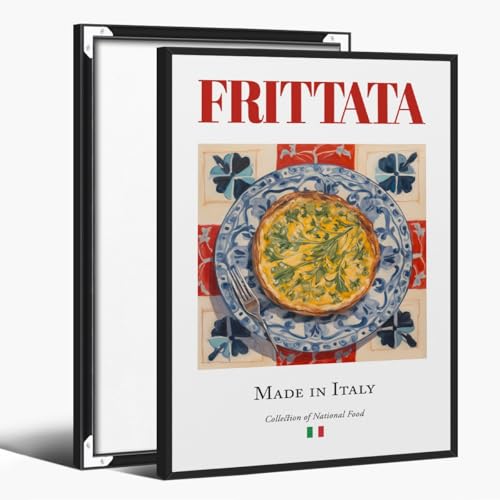 Colorful Kitchen Food Canvas Wall Art Prints Trendy Frittata Made in Italy Pictures Retro Minimalist Italian Foodie Posters for Dining Room Kitchen Wall Decor 8x12inch black framed