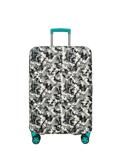 Image of Printed Polyester Suitcase Cover Stretchable Luggage Protector Trolley Bag Cover Travel Accessory (Army Squre White-S)