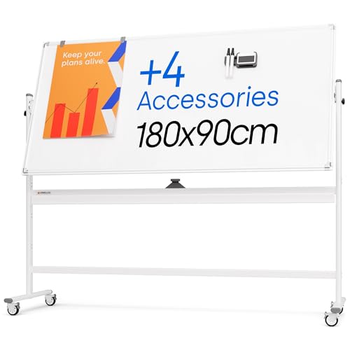 Pizarra Magnética Rodante 180 x 90 cm   Borrado en Seco Grande y Portátil Con Soporte   Caballete de Doble Cara Con Ruedas   Móvil de Pie