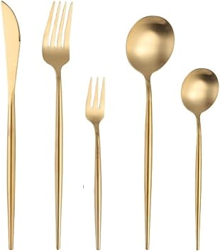 Cutlery Flatware Cutlery Set, 5/20/30/40/50/60 Pcs 304 Stainless Steel Cutlery Set,Gold-30 Piece set for 6