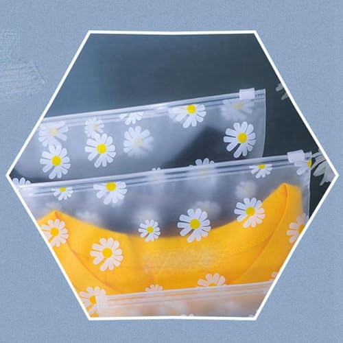 Image of PulGos Pack of 5 Multipurpose Storage Bags - Frosted Semi-Transparent Travel Pouches with Daisy Print | Reusable Zip Bags for Toiletries, Makeup, Shoes & Gifting | Travel Packing Cubes