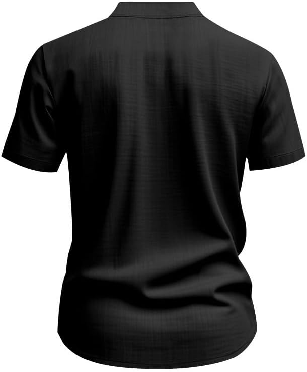 Men's Cotton-Linen Shirt - Short Sleeve Button Down Breathable Business Casual Shirt with Pocket for Vacations - Image 4