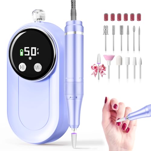Professional Nail Drill, 50000RPM High-Performance Rechargeable Electric Nail File for Fast Acrylic/Gel Removal & Shaping, E File with Bits & Anti-Slip Pad for Home & Salon Use, Perfect Gift