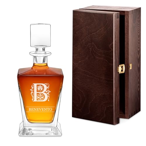 Maverton caraffa per whisky con incisione 800 ml - Decanter per whisky in vetro - Incisione personalizzata - Bottiglia per il whisky in cristallo per uomo per compleanno - Cognome