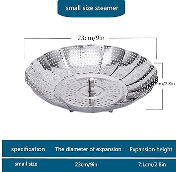 MEBISO Stainless Steel Vegetable Fruit Steamer Punching Food Drain Bowl Basket Foldable Vegetable Steamer for Cooking to Fits Various Size Pot 4