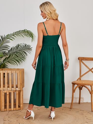 Image of Dokuritu Women's Beach Crochet Lace Maxi Dress Solid Color Summer Vacation Wedding Guest Spaghetti Strap Long Dress