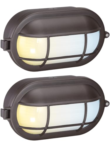 LEONLITE 2-Pack 3CCT Dusk to Dawn 10" LED Bulkhead Wall Light Eyelid Shield
