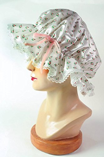 Victorian Trading Co Rosebud Floral Shower Cap Satin Lace Trim & Plastic Liner