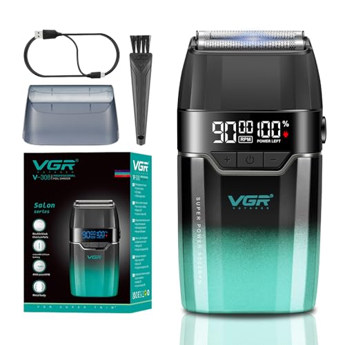 VGR 308 Electric Razor for Bald Head with 9000RPM 3-Speed Metal Body, Green