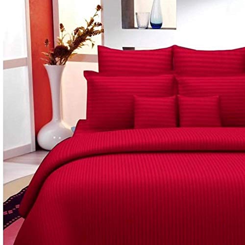 Image of YKC Glace Cotton Satin Striped Plain Color King Size Bedsheet for Double Bed with Two Pillow Covers (Maroon - 90 x 100 Inch)