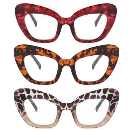 Image of 3 pack Blue Light Blocker Reading Glasses Cat eye Frame Readers Eyeglasses for Women