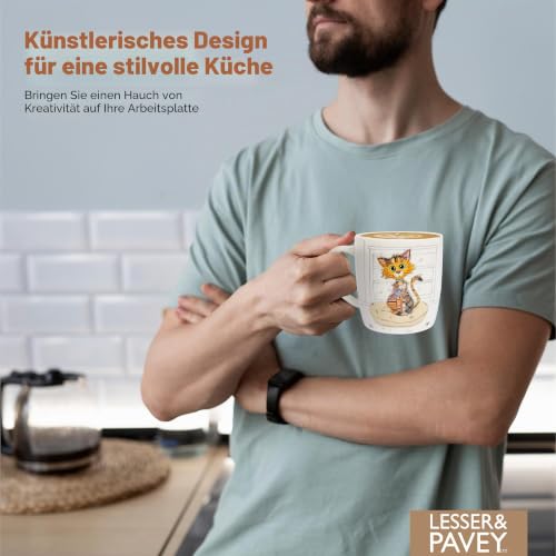 Lesser & Pavey Kaffeetasse im britischen Design, Keramikbecher für Zuhause oder Arbeit, große Tassen für heiße Getränke, Kimba Kätzchen… – Ansicht 6