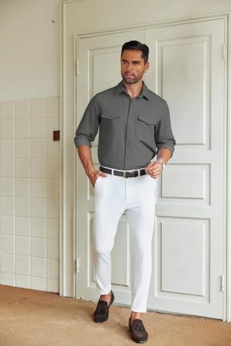 COOFANDY Men's Casual Button Down Shirt Long Sleeve Untucked Shirt Stretch Denim Dress Shirt with Pockets2