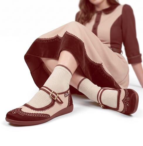 Image of Hot Chocolate Design Women's Mary Jane Flat Shoes - Mary Jane Flat Dress Shoes with Non-Marking Rubber Sole Adjustable Buckle-Strap, Adjustable Buckle-Strap and Cushioned Inner Sole with Arch Support