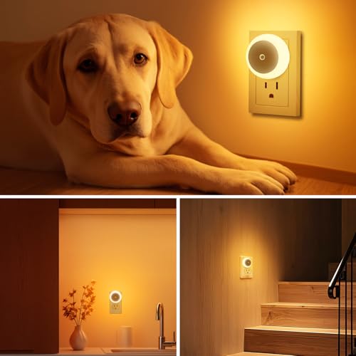 Image of KINUR 6 Pack Amber Night Light, LED Night Lights Plug into Wall with Dusk to Dawn sensors, Plug in Night Lights for Kids Room, Bedroom, Bathroom, Baby Nursery,Stair Lights, Hallway Light
