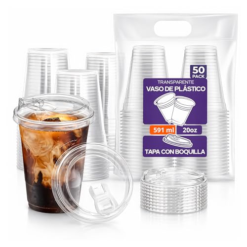 Listado de Vaso de plastico con popote que Puedes Comprar On-line. 44 ROSE IMPACT Vasos Transparentes 20 oz con Tapa Tipo Boquilla para Bebidas Frías – Packs de 50 o 100 Piezas, Vasos Resistentes con Tapa Incluida (50, 20oz)