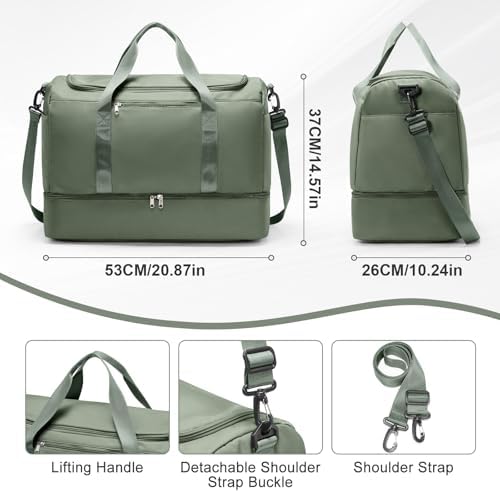 Sport Travel Duffle Bag Gym Tote Bag for Women Weekender Carry on Bags for Airplane Ladies Beach Hospital Overnight Luggage Bag Lightweight Waterproof with Wet Pocket C2- Green — view 4
