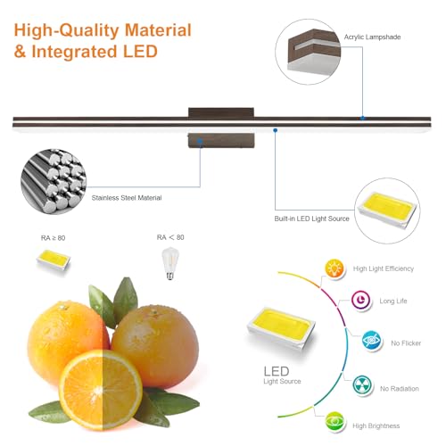 Image of SineRise LED Modern Bathroom Vanity Light Fixtures (48-Inch, 3000K /4000K /6000K, Dimmable), Brown Wood Painted Modern Acrylic Bathroom Wall Lighting Fixtures Over Mirror