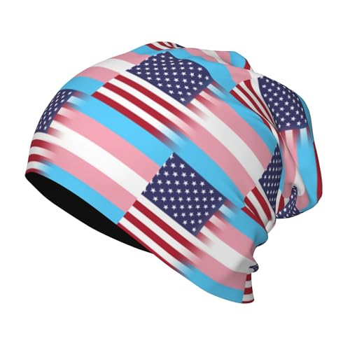 American Transgender Pride Flag Kids Leisure Elastic Knitted Hat Junior Large Size Knit Cap Child Beanie Black